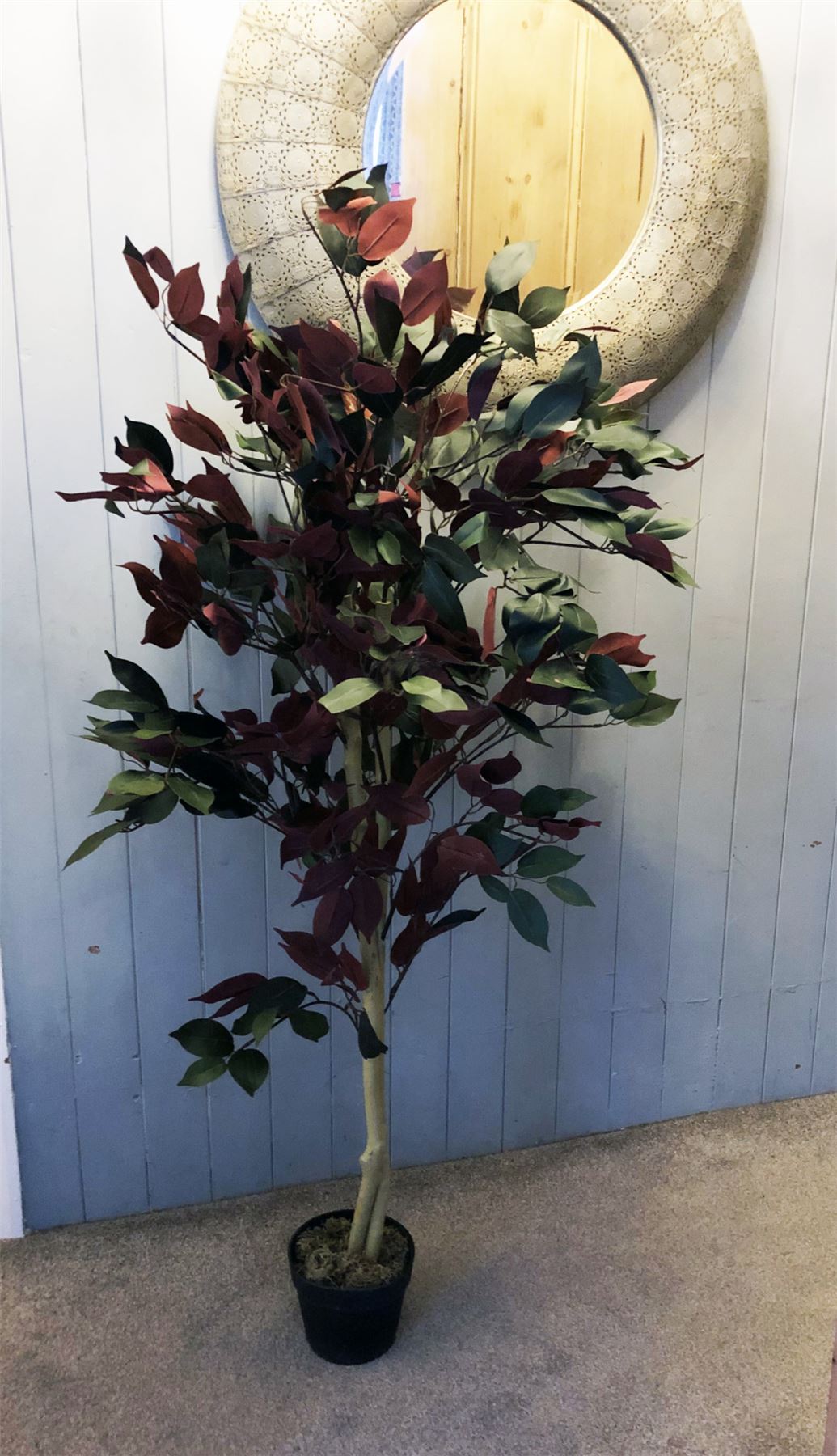 120cm Artificial Dark Red Green Ficus Plant Gold Planter