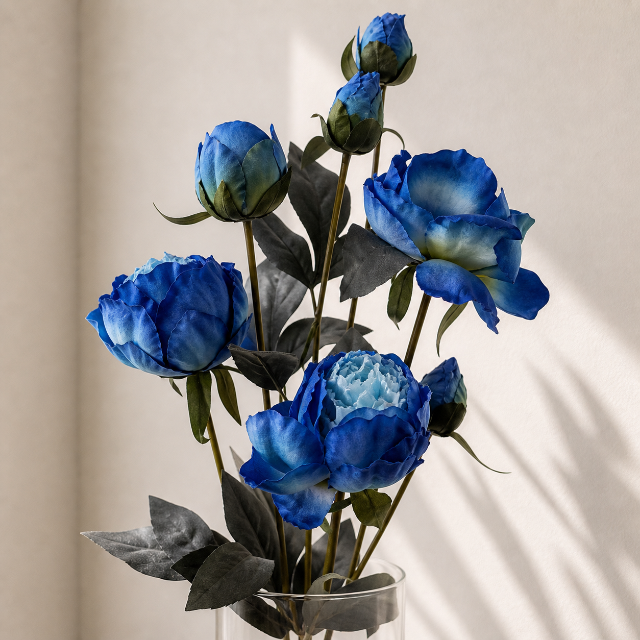 55cm Blue Peony Artificial Flowers Spray 4 Flowers 3 Buds