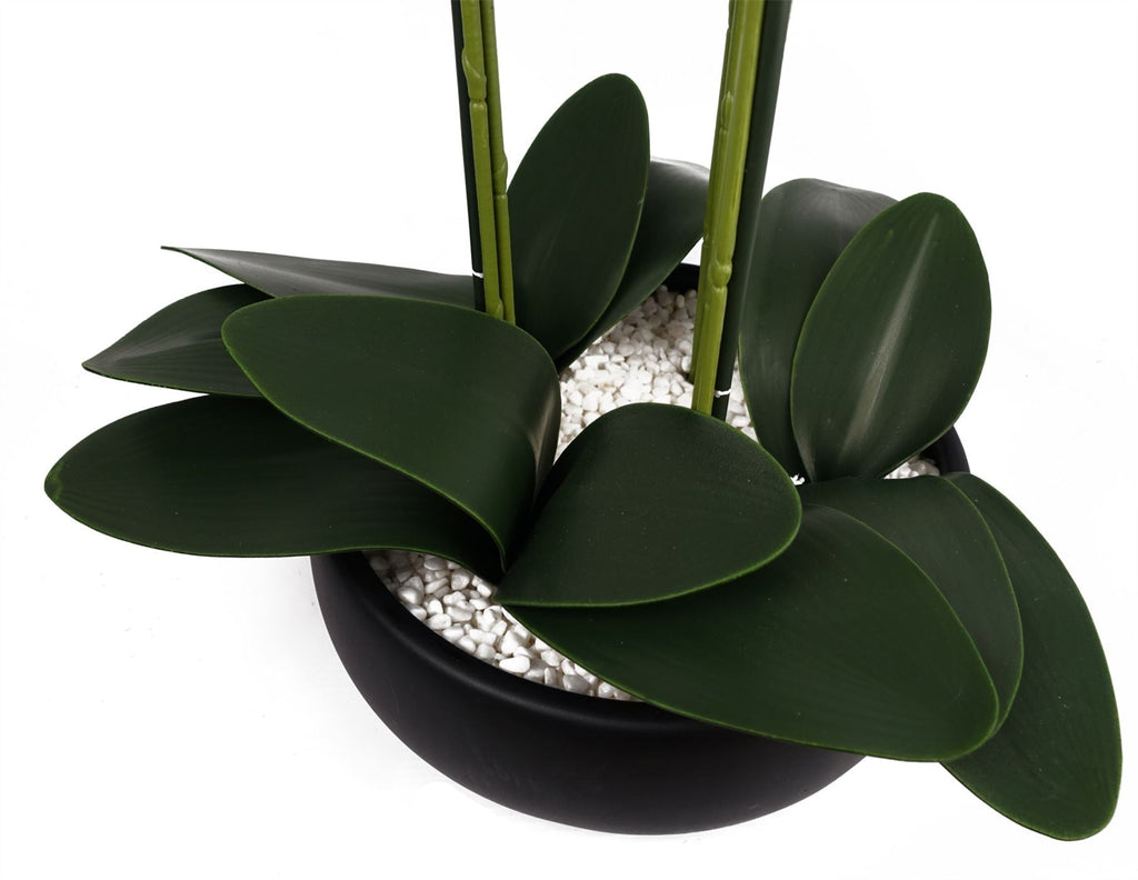 Artificial 60cm Orchid Yellow Black Ceramic Planter