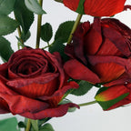 60cm Red Rose Artificial Flowers Spray 4 Flowers 3 Buds
