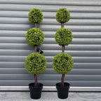 120cm Artificial Pair of Green Triple Ball Topiary Trees