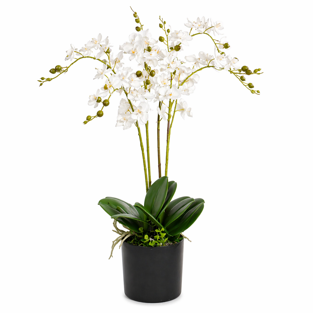 60cm Artificial Luxury Orchid Triple Stem White Realistic Plant