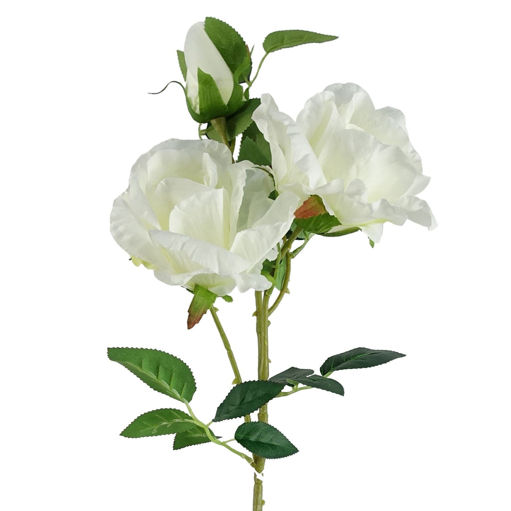 80cm Artificial White Rose Stem 3 flowers