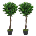 Pair of 90cm Twisted Stem Artificial Topiary Bay Laurel Ball Trees