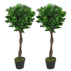 Pair of 90cm Twisted Stem Artificial Topiary Bay Laurel Ball Trees