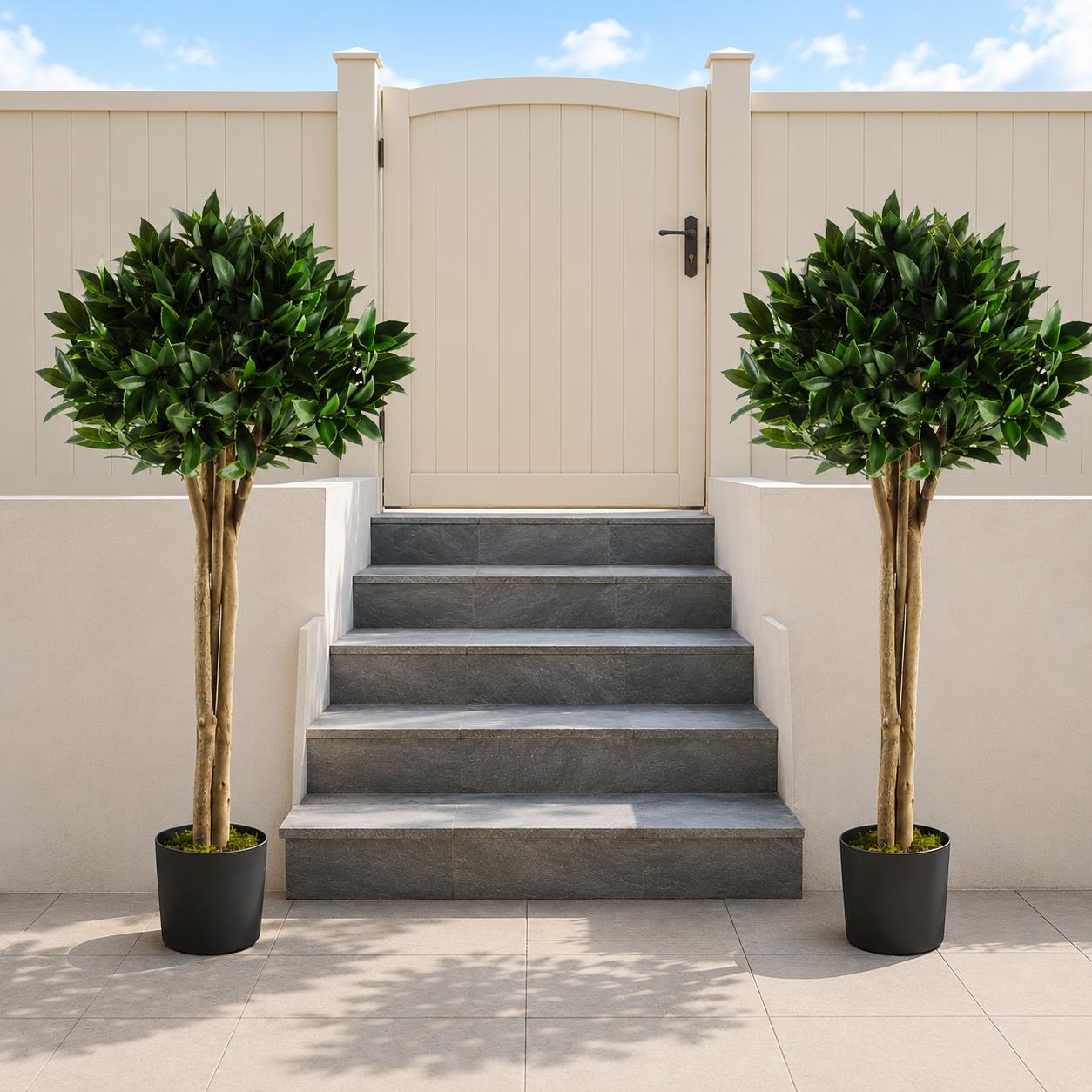 120cm Artificial Pair of Bay Tree Laurel UV Resistant Outdoor Topiary