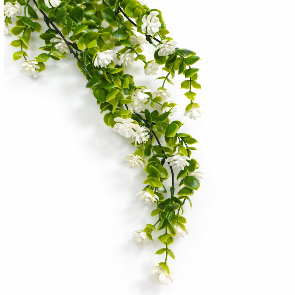 70cm Artificial Trailing Green White Flowering Hanging Plant Foliage