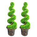 90cm Artificial Pair of Green Leaf Spiral Topiary Trees with Planters