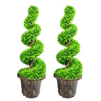 90cm Artificial Pair of Green Leaf Spiral Topiary Trees with Planters