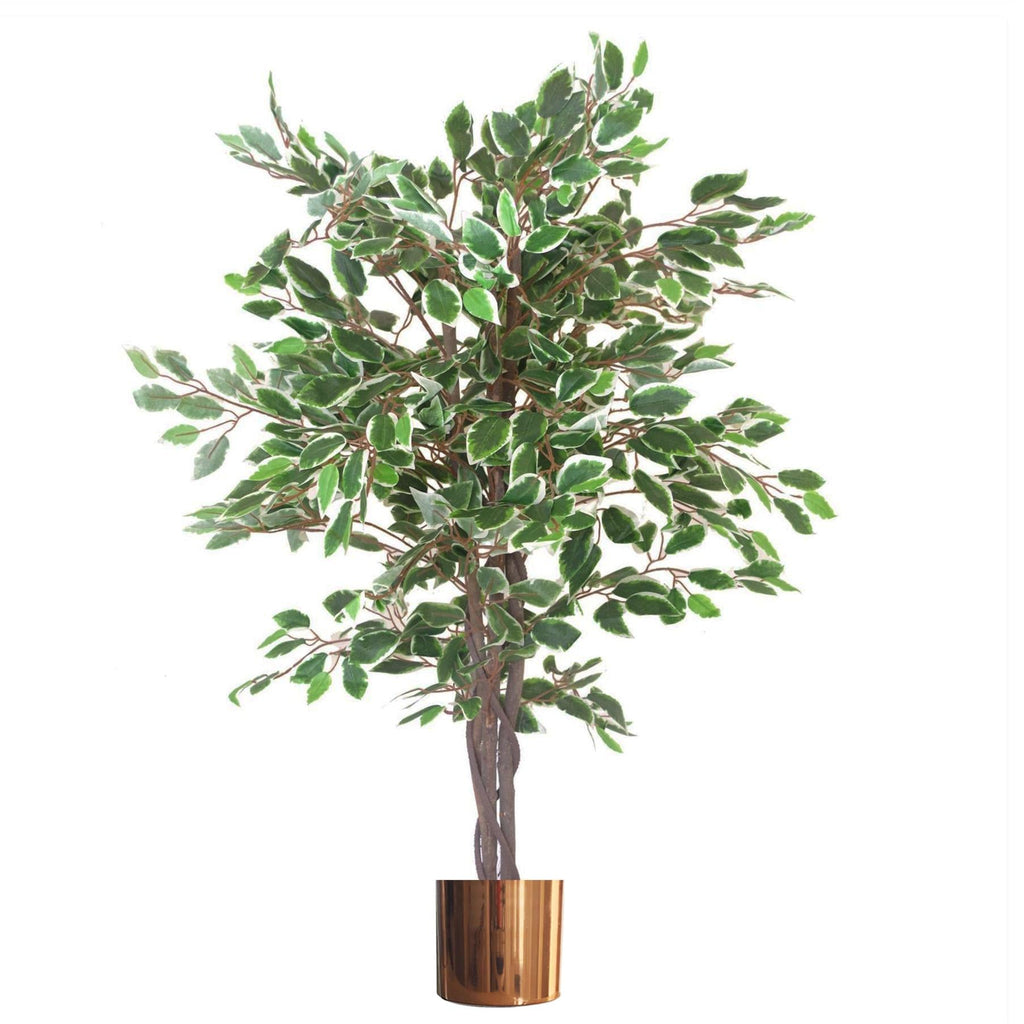 130cm LARGE White Edge Ficus Artificial Plant Tree Copper Planter
