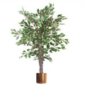 130cm LARGE White Edge Ficus Artificial Plant Tree Copper Planter
