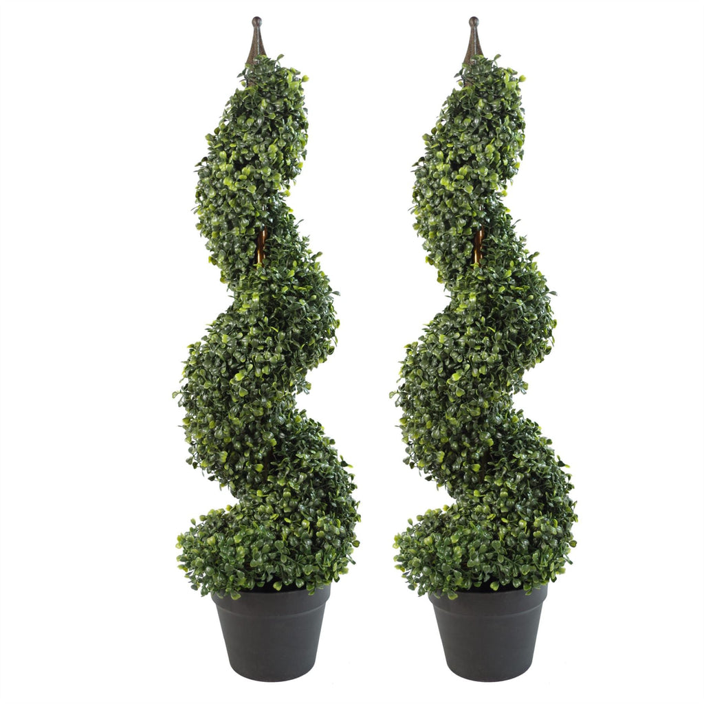 Pair of 90cm Tall Artificial Boxwood Tower Trees Topiary Spiral Top