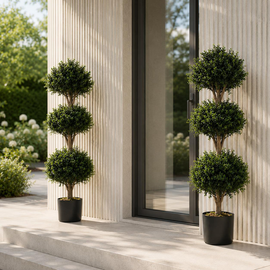 120cm Pair of Triple Ball Artificial Tree UV Resistant Outdoor Topiary