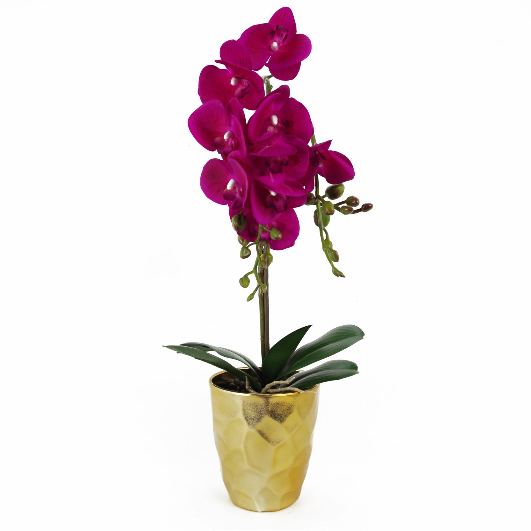 54cm Artificial Orchid Plant Dark Pink Gold Pot