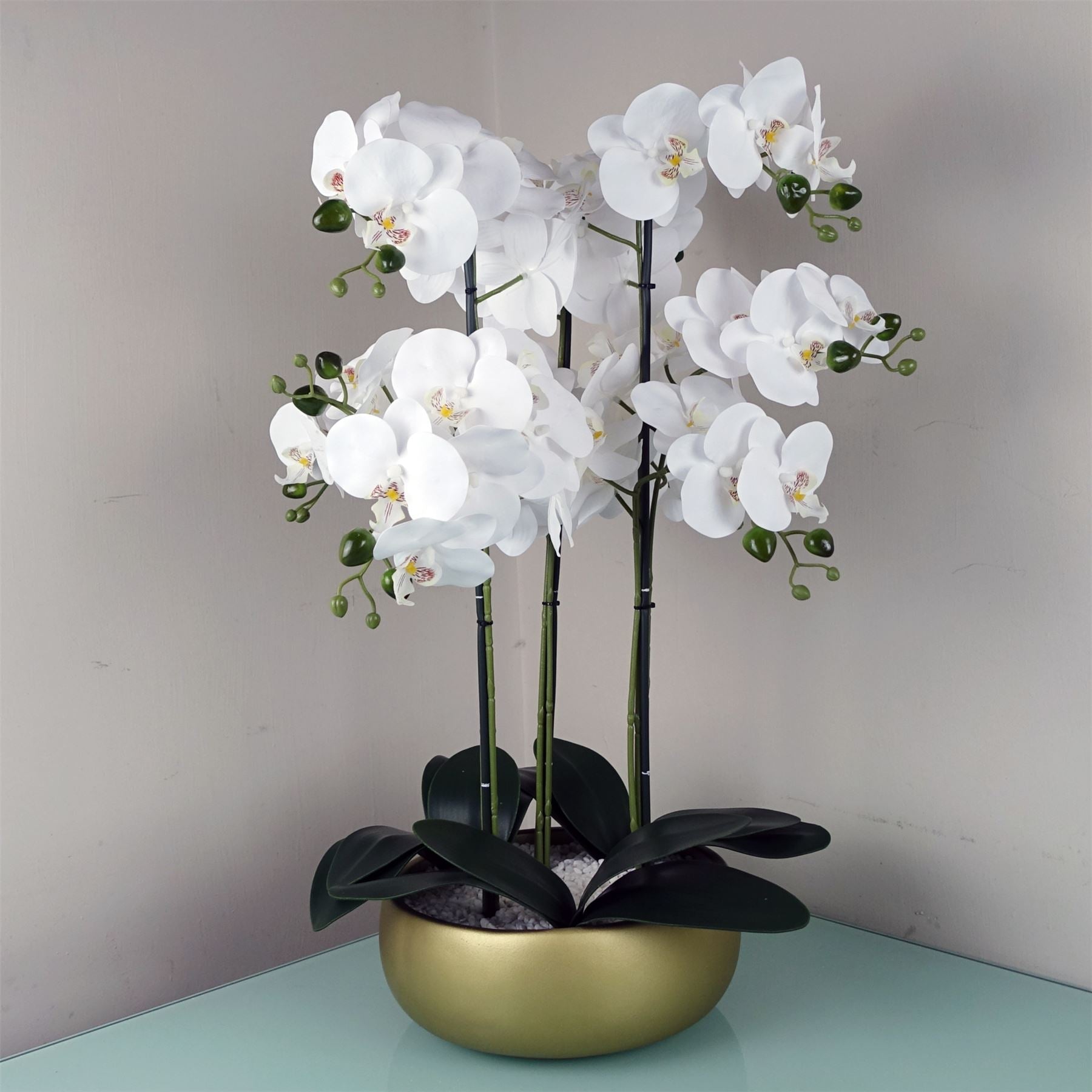 Artificial 60cm Orchid White Gold Ceramic Planter