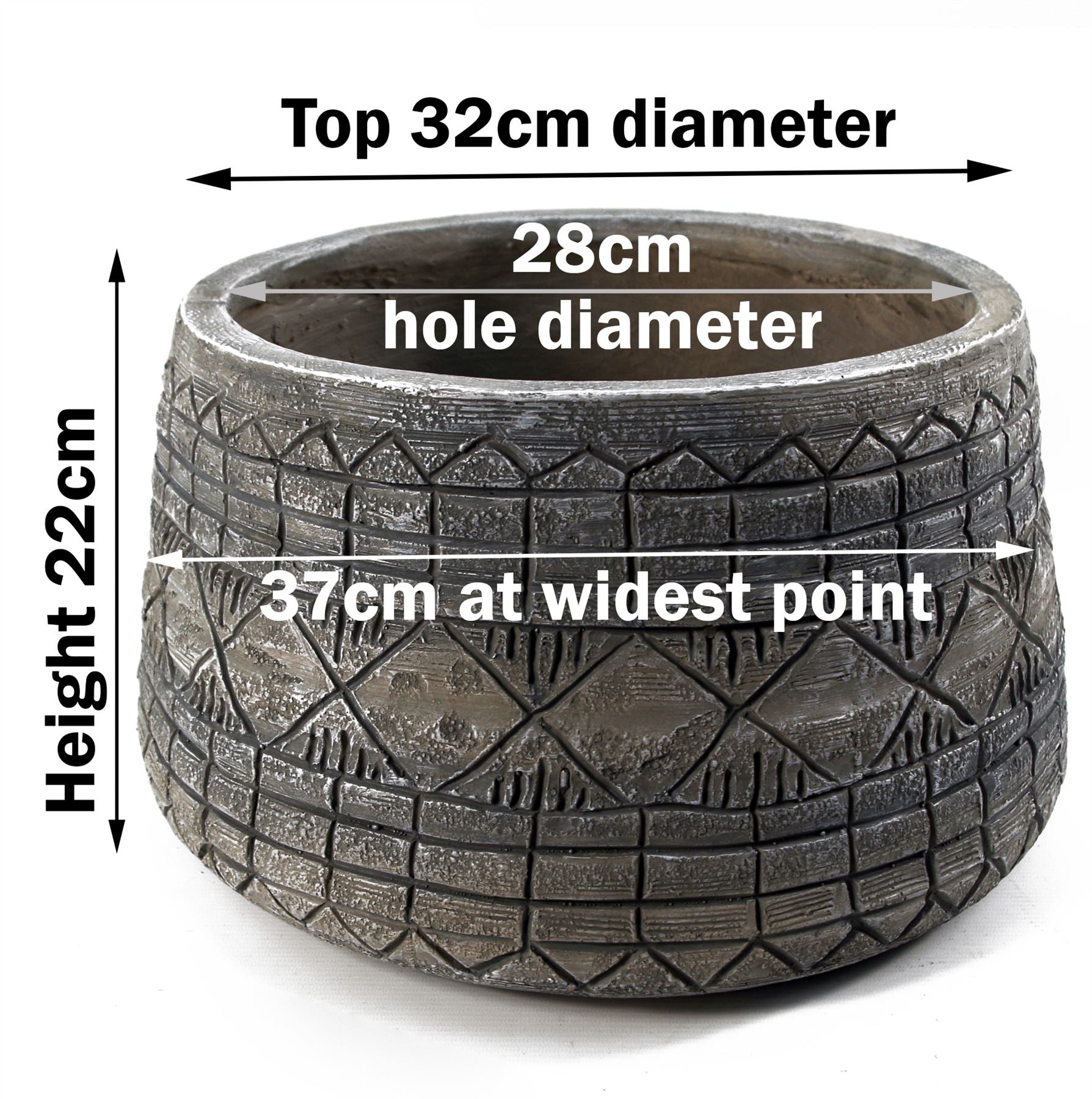 x 37cm Large Grey Gliese Embossed Planter 22cm
