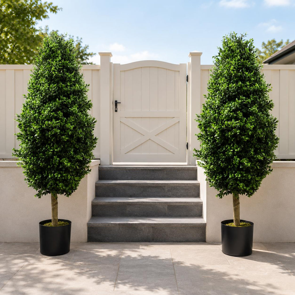 Artificial 120cm Pair of Buxus Ball Cone Tree UV Resistant Outdoor