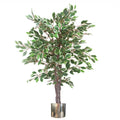 130cm LARGE White Edge Ficus Artificial Plant Tree Silver Planter