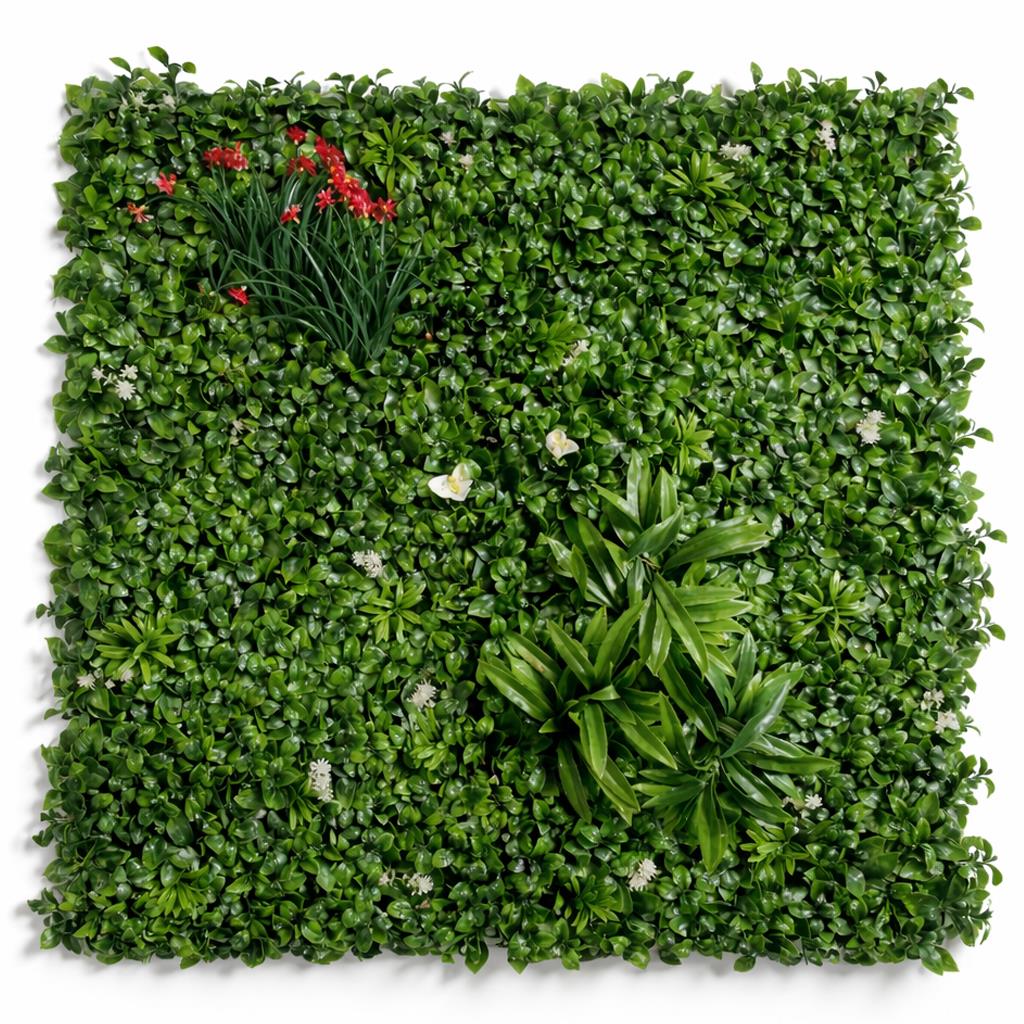 100cm Artificial Mixed Foliage Green Wall Panel Floral Detail Wall