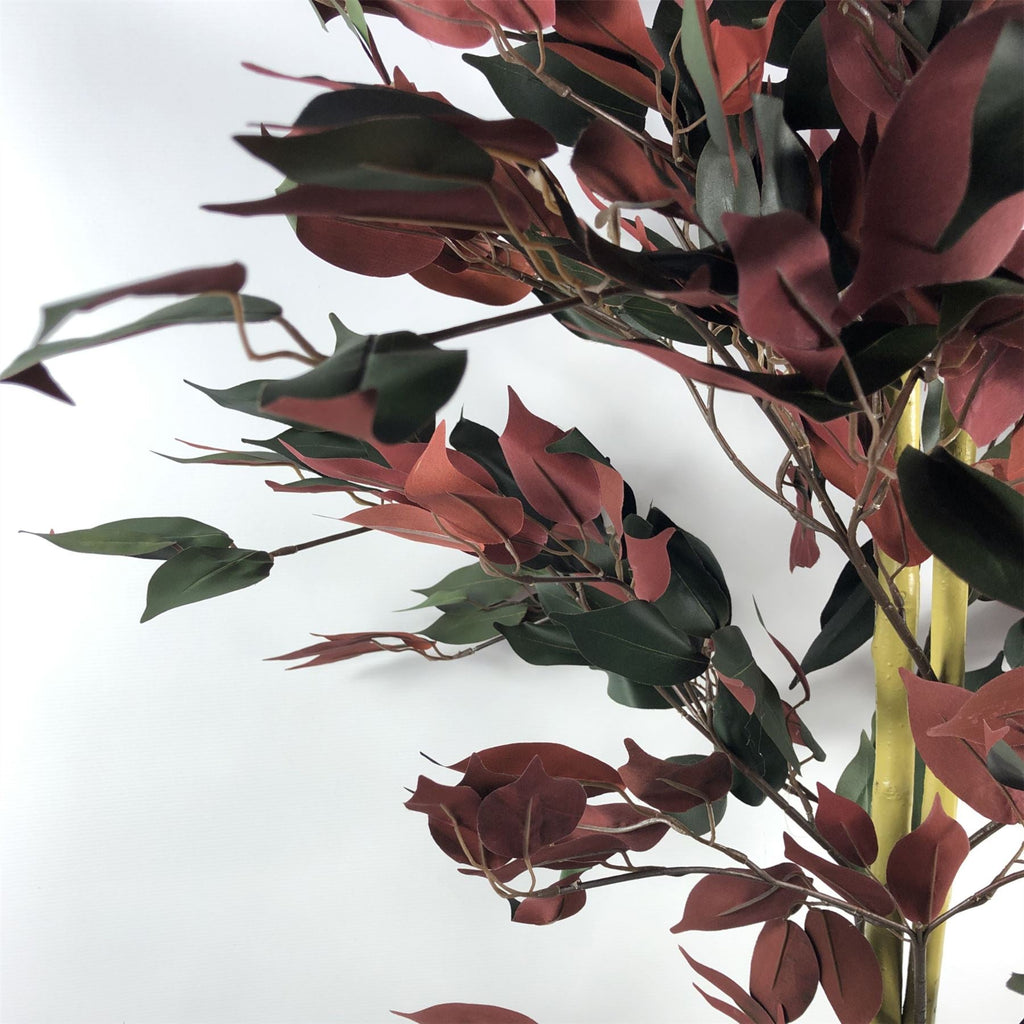 120cm Artificial Dark Red Green Ficus Plant Gold Planter