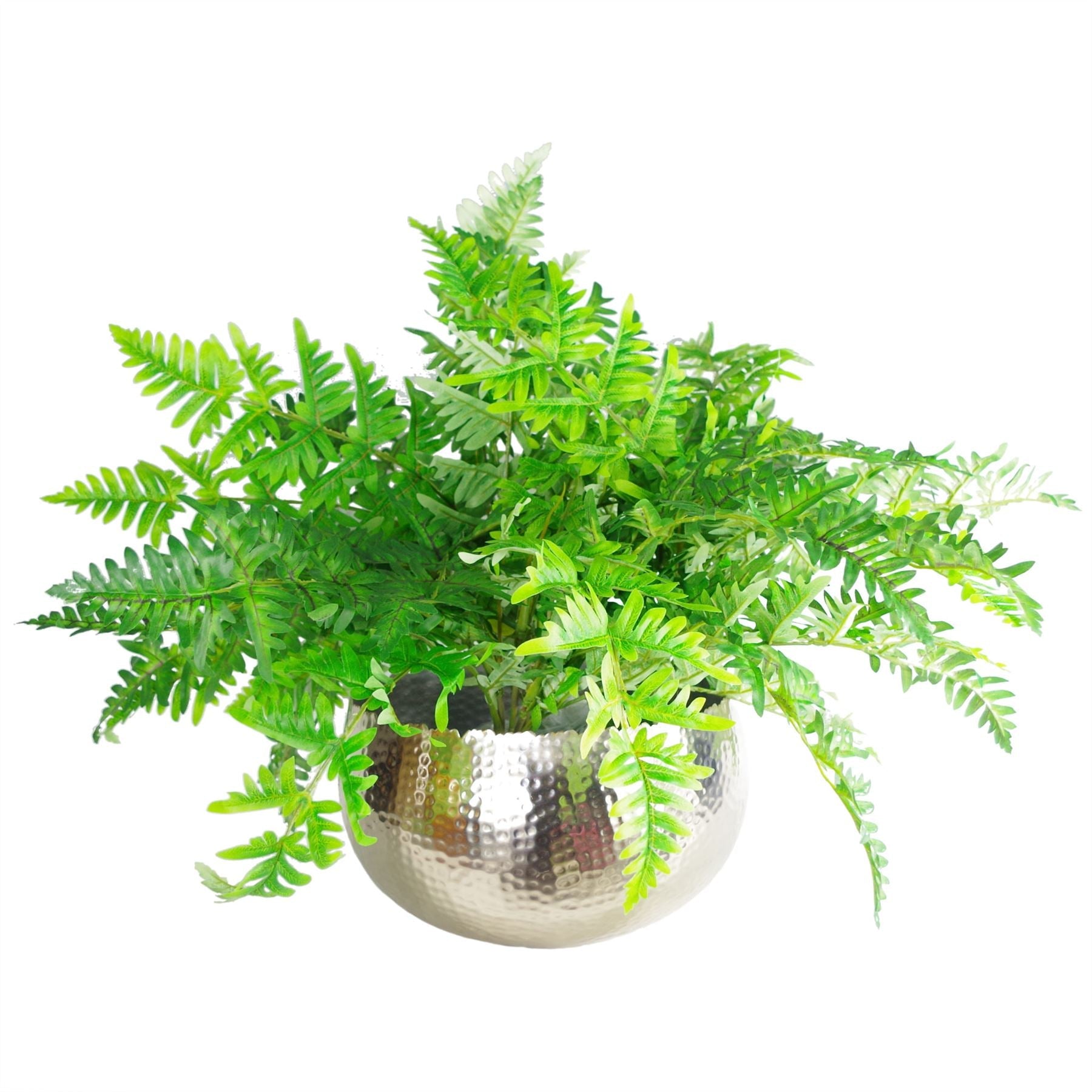 Leaf XL Metal Bowl Planter 32 x 20cm Hammered Silver Colour Curvy Edge