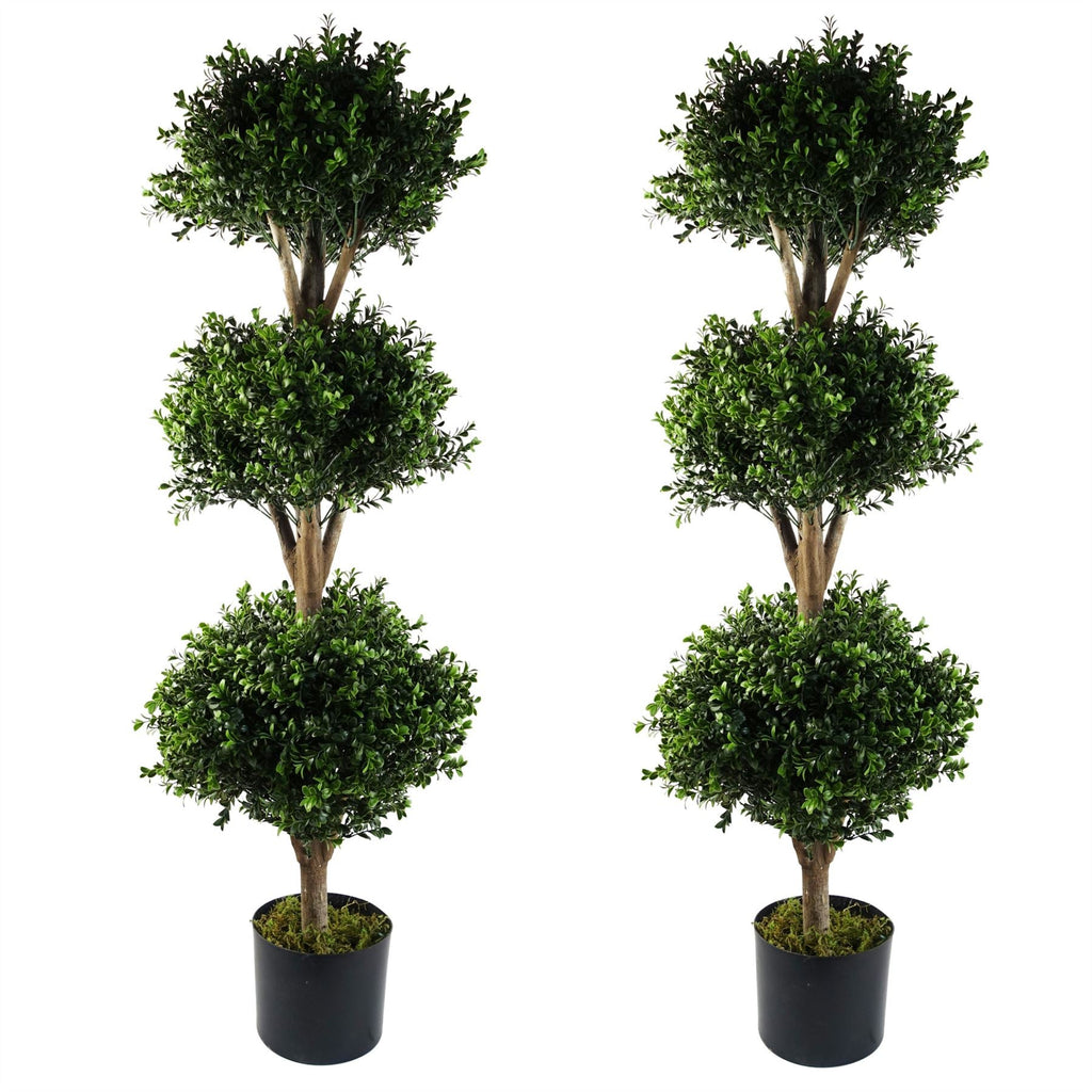 120cm Pair of Triple Ball Artificial Tree UV Resistant Outdoor Topiary