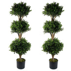 120cm Pair of Triple Ball Artificial Tree UV Resistant Outdoor Topiary