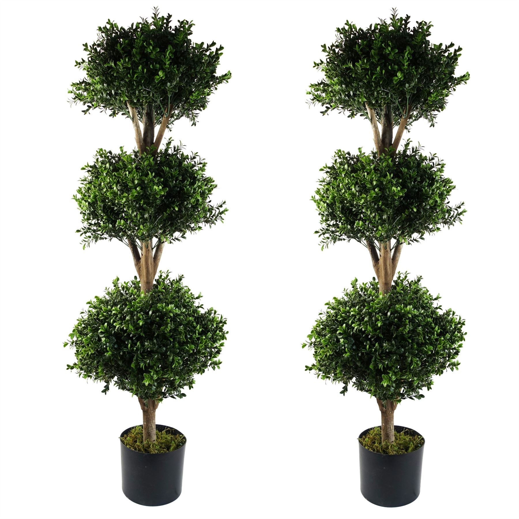 120cm Pair of Triple Ball Artificial Tree UV Resistant Outdoor Topiary