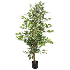 130cm Artificial Variegated White/Green Bushy Ficus Tree