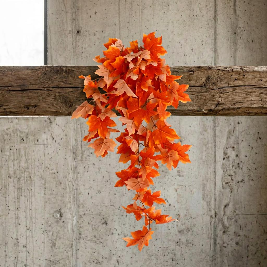 70cm Artificial Trailing Grape Ivy Plant Faux Hanging Foliage Orange
