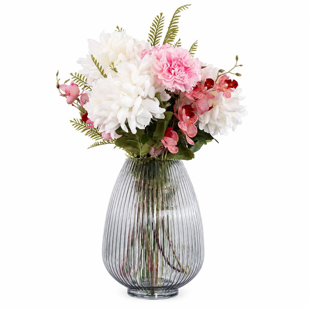 60cm Artificial Chrysanthemum and Orchid Display Glass Vase