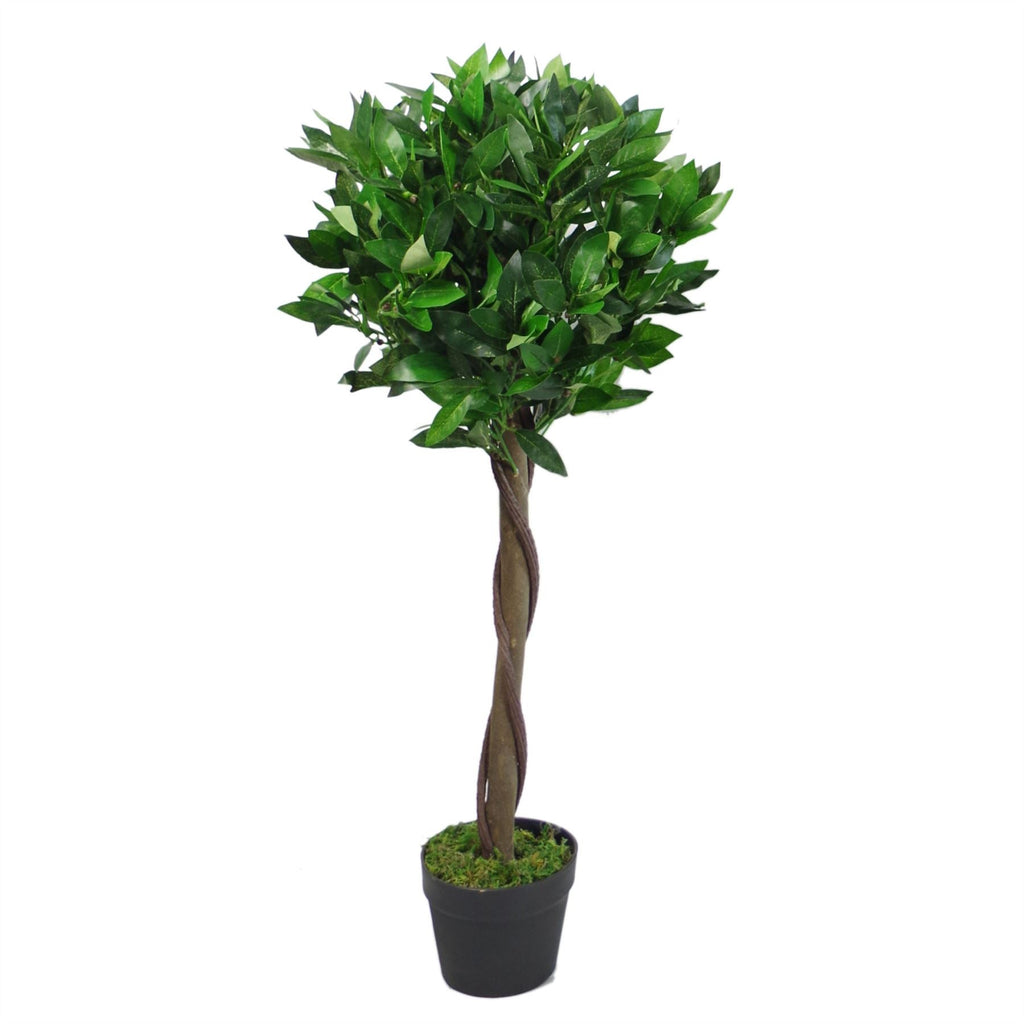 90cm Twist Natural Trunk Artificial Topiary Bay Laurel Ball Tree