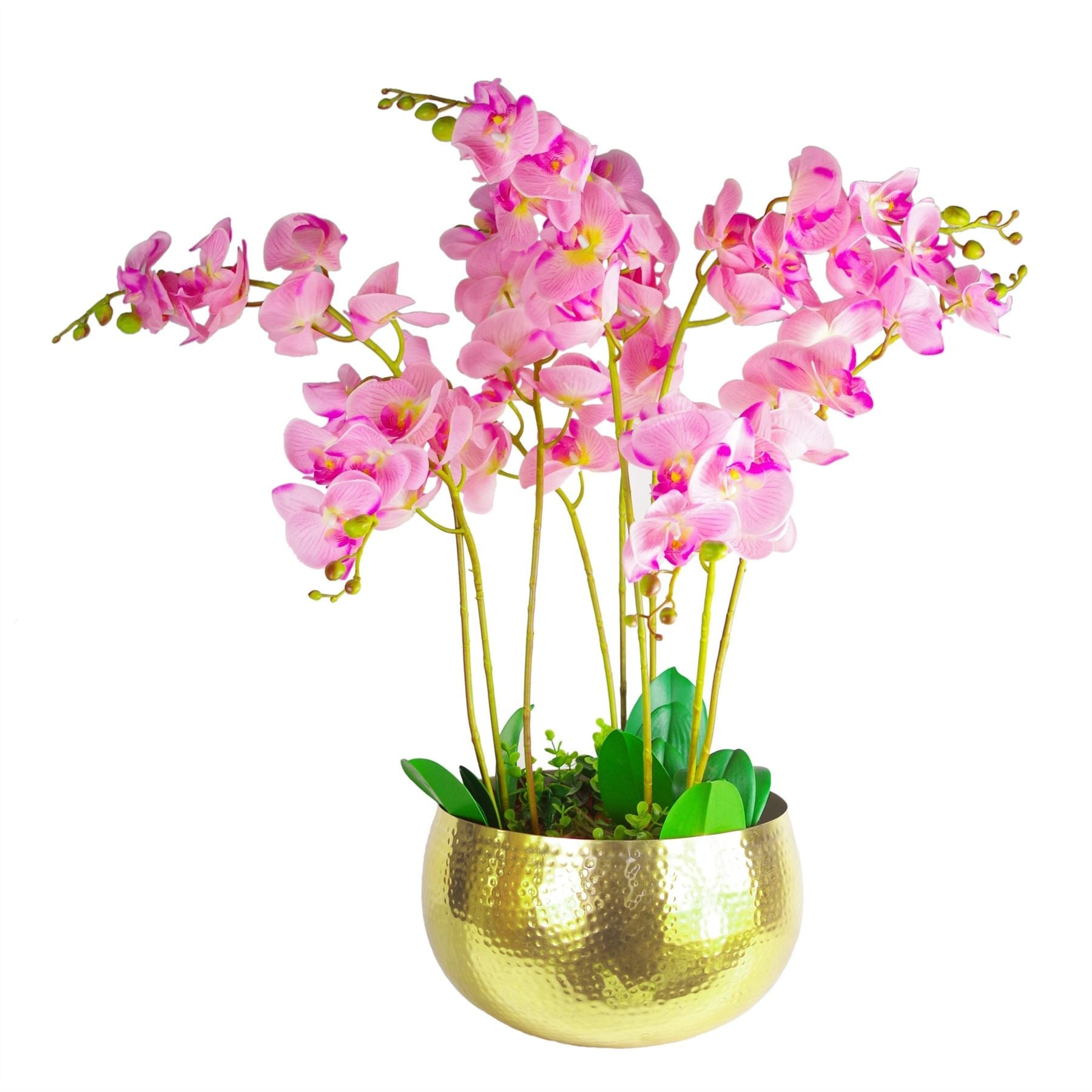 Leaf Metal Bowl Planter 32 x 20cm Hammered Gold Colour Straight Edge
