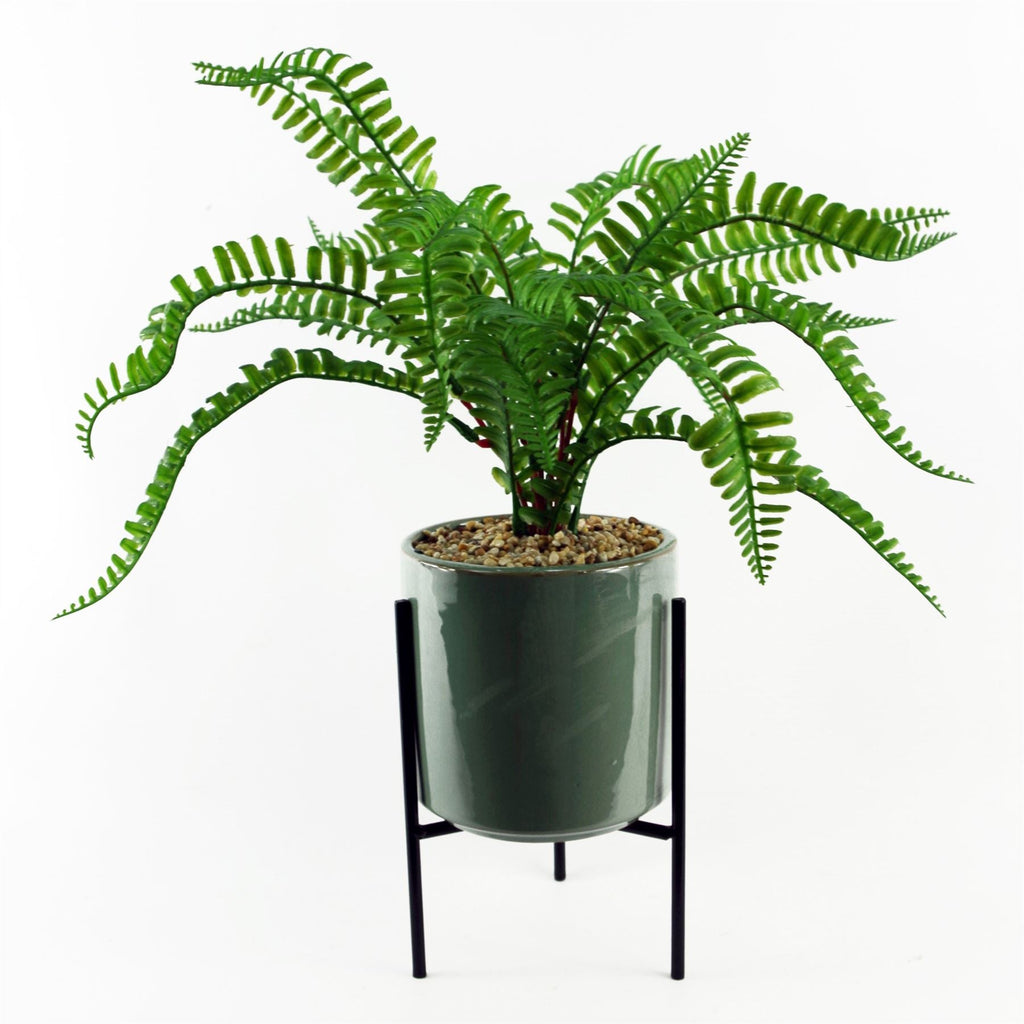 40cm Artificial Fern with Ceramic Planter Stand