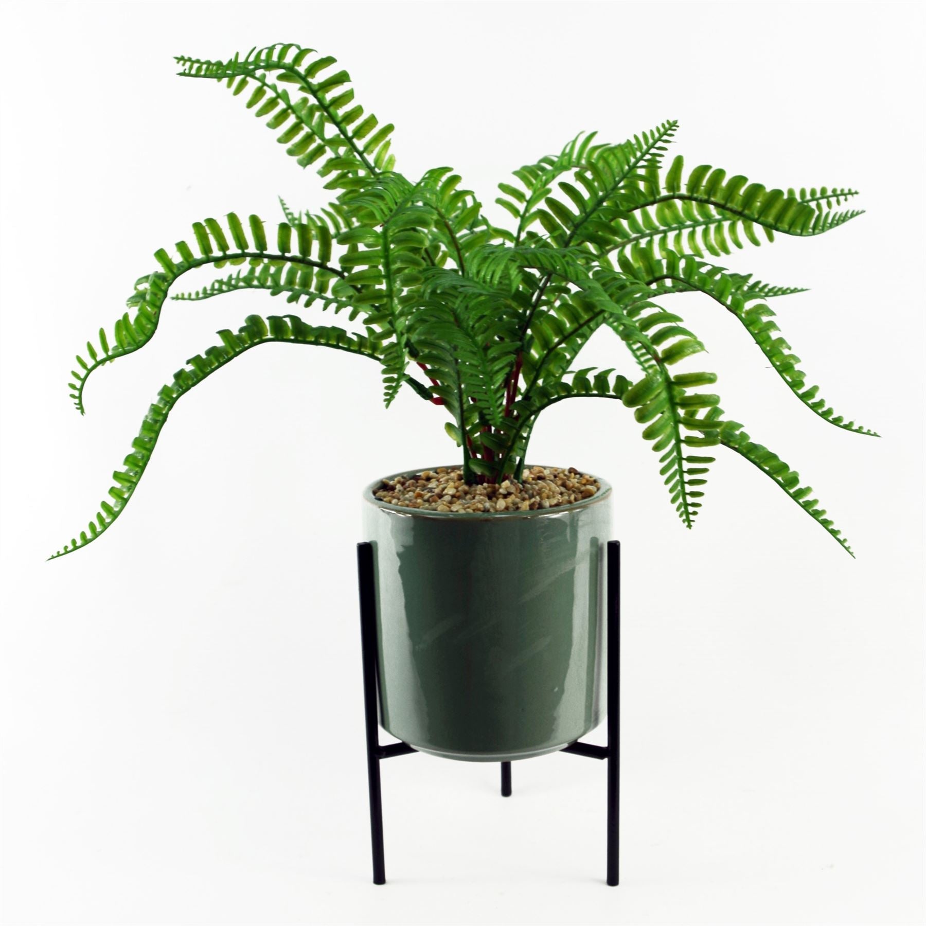 40cm Artificial Fern with Ceramic Planter Stand