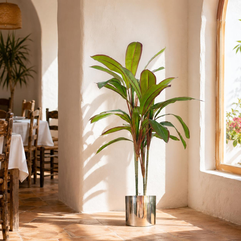Artificial 100cm Potted Dracaena Tropical Plant Silver Metal Plater