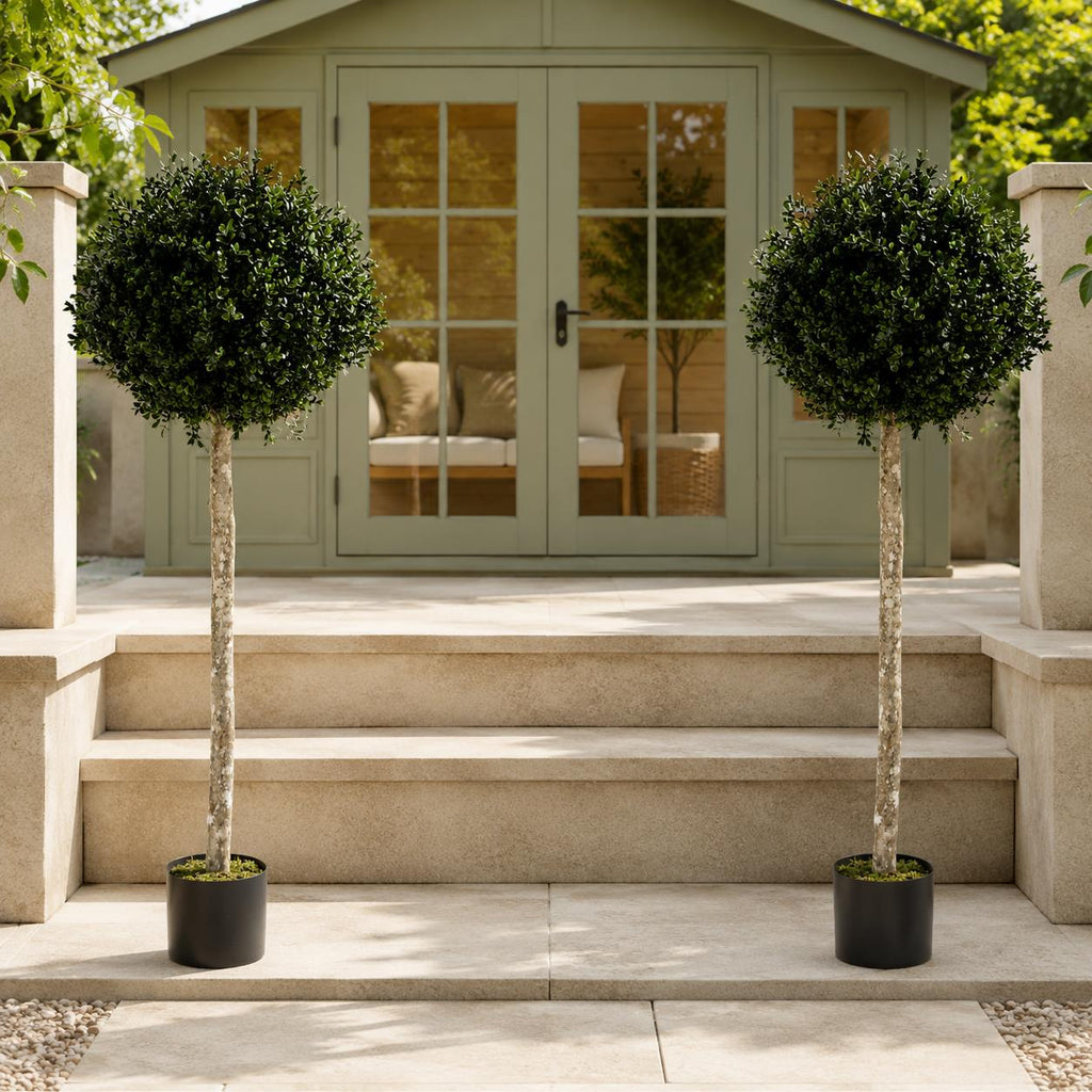 Artificial 140cm Pair of Buxus Ball Tree UV Resistant Outdoor Topiary