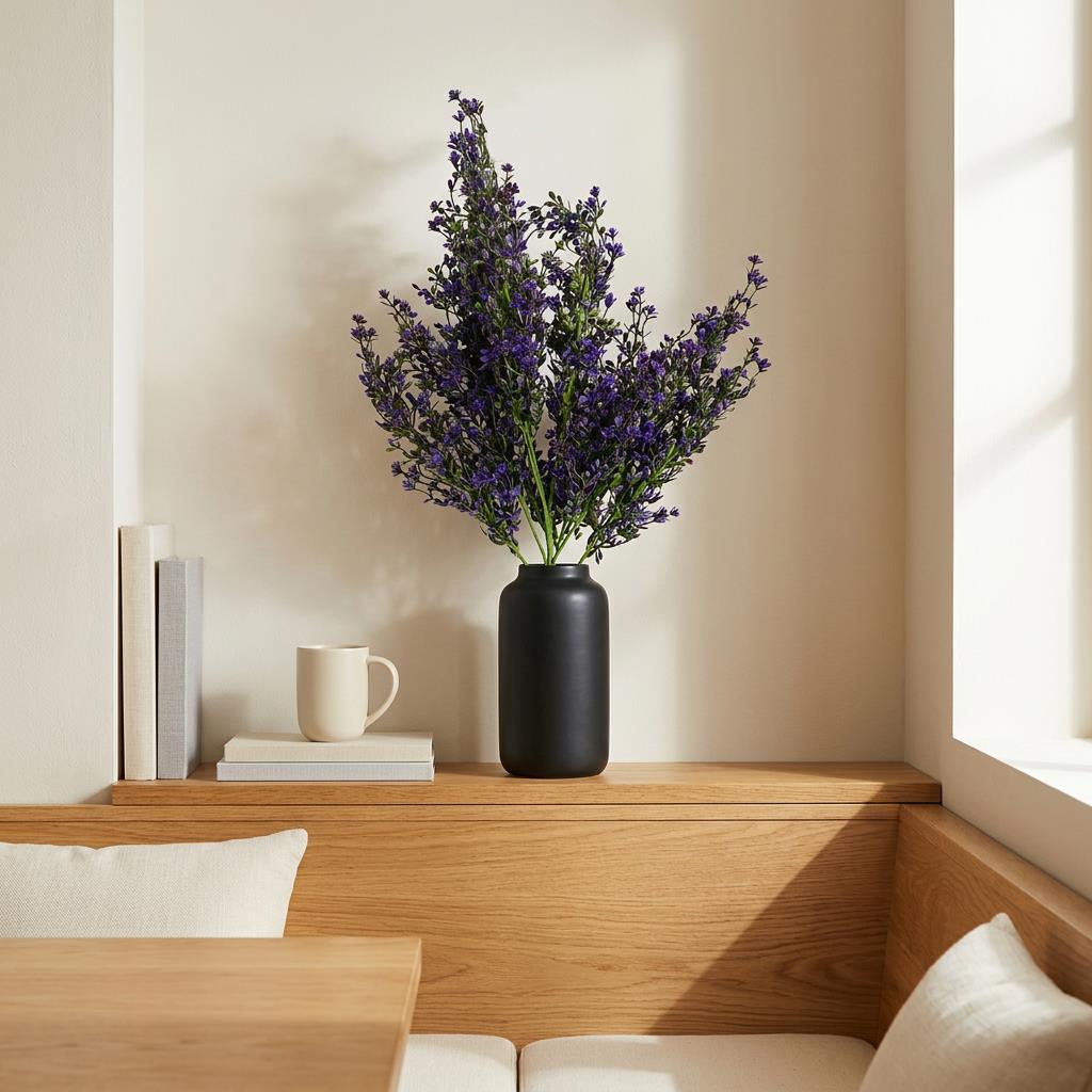 75cm Artificial Purple Heather Flower Bush Stem