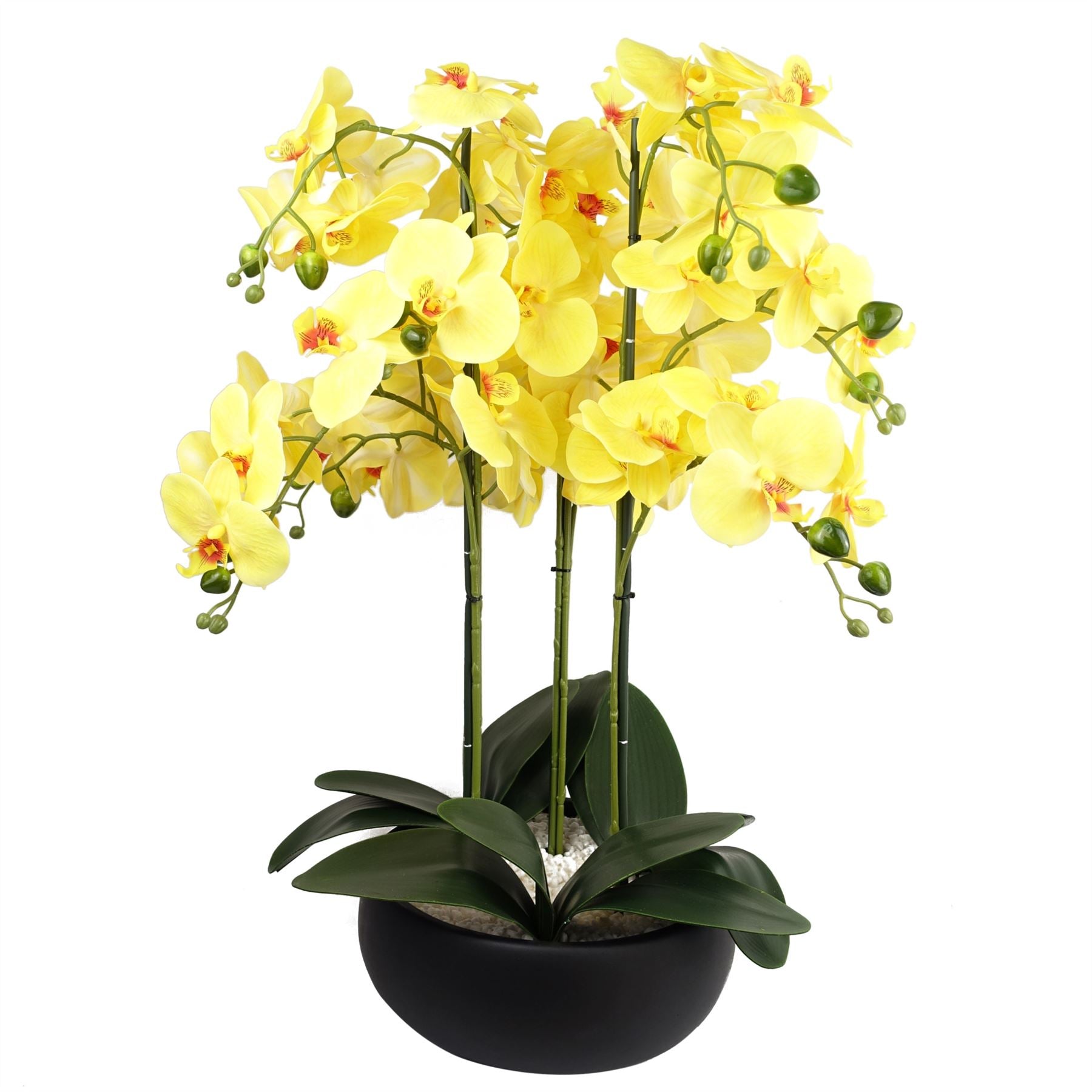 Artificial 60cm Orchid Yellow Black Ceramic Planter