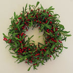 Artificial 60cm Christmas Mistletoe Leaf Red Berry Floristry Wreath