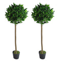 Pair of 120cm Plain Stem Artificial Topiary Bay Laurel Ball Trees