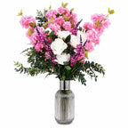 100cm Artificial Pink Blossom White Rose Arrangement Glass Vase