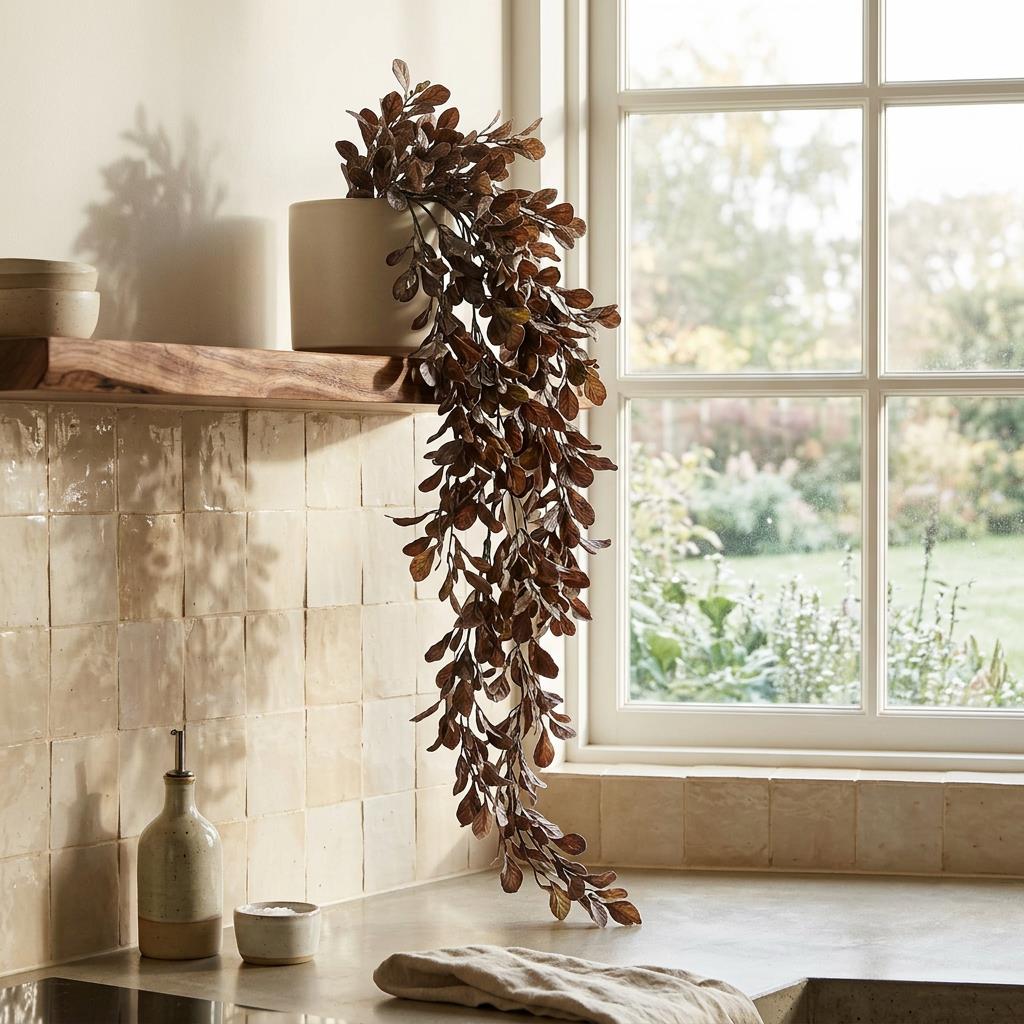 70cm Artificial Trailing Leaf Spray Stem Dusty Purple