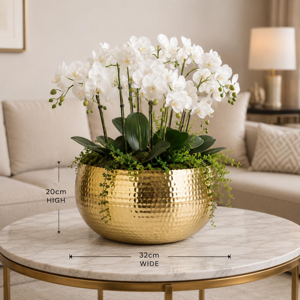 Leaf XL Metal Bowl Planter 32 x 20cm Hammered Gold Colour Curvy Edge