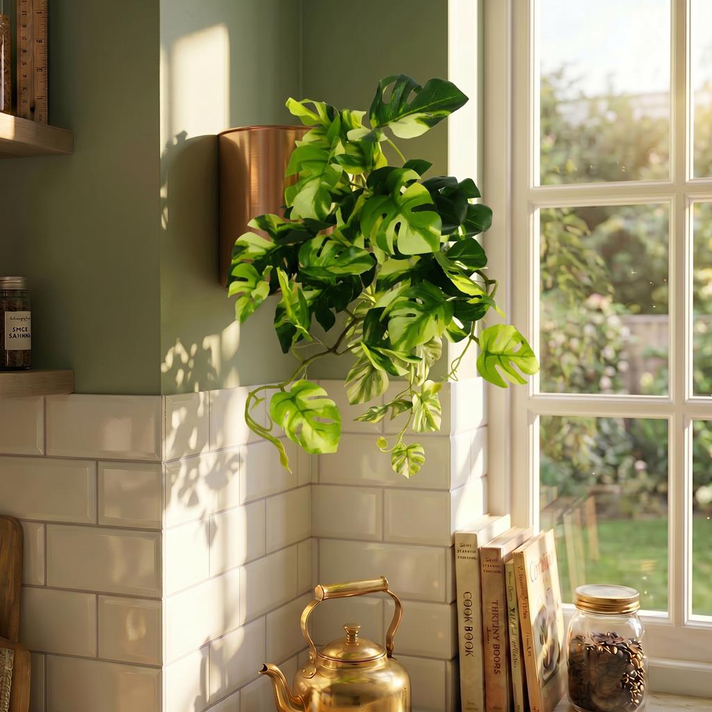 25cm Artificial Trailing Variegated Monstera Vine Plant