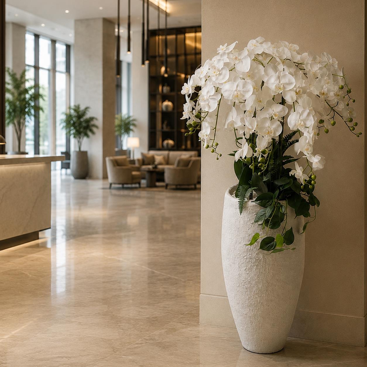 150cm White Orchid Potted Display Artificial