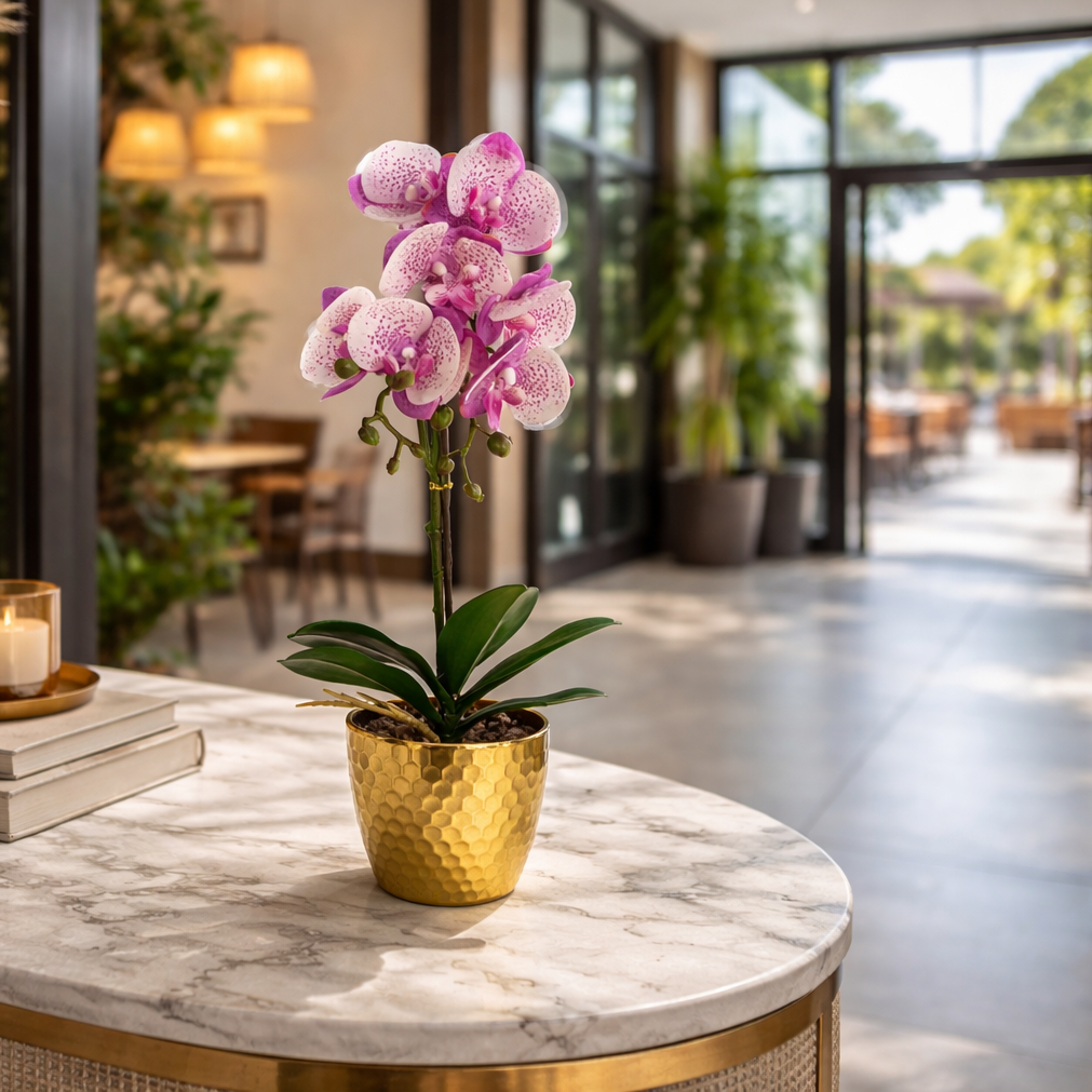 50cm Phalaenopsis Orchid Artificial Purple White Gold Pot