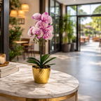 50cm Phalaenopsis Orchid Artificial Purple White Gold Pot