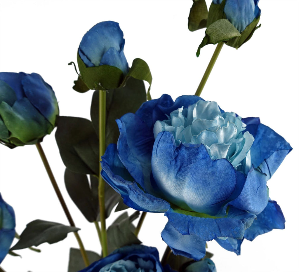 55cm Blue Peony Artificial Flowers Spray 4 Flowers 3 Buds