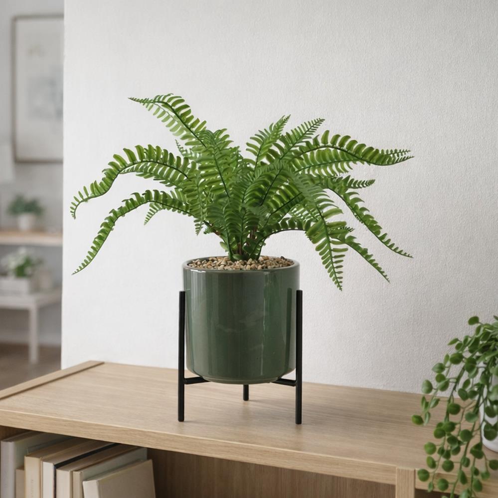 40cm Artificial Fern with Ceramic Planter Stand